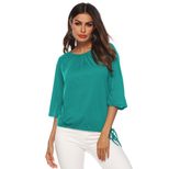 Womens Loose Fit Solid Color Round Neck T Shirt Three Quarter Sleeve Casual Wear Wholesale Avail