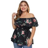 Off Shoulder Ruffle Sleeve T Shirt for Women Plus Size Floral Print Casual Summer Wear