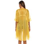 Sheer Loose Fit Ruffled Sleeve Beach Cover Up Adjustable Tie Sun Protection Lightweight Fabric S