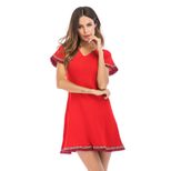 Vintage A Line Dress V Neck Back Tie Short Sleeve Waist Cinching Casual Wear for Women Wholesale