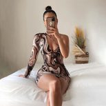 One Shoulder Long Sleeve Bodycon Dress with Water Wave Print for Summer Wholesale ready to ship fast shipping