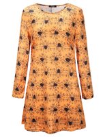 Pumpkin Skull Print Long Sleeve Dress for Women Casual Fall Winter Style Available in Multiple Sizes Wholesale Supply