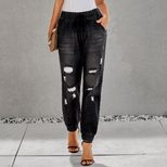 High Waisted Ripped Denim Jeans for Women Blue Stretchy Slim Fit Casual Wear Everyday Style Whol