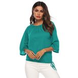 Womens Loose Fit Solid Color Round Neck T Shirt Three Quarter Sleeve Casual Wear Wholesale Avail