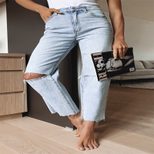 High Waisted Ripped Straight Leg Jeans Light Color Casual Style Suitable for Autumn and Winter Wholesale Availab
