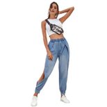 Casual Womens Denim Pants Side Slit Tapered Fit Comfortable Fabric Perfect for Everyday Wear Who