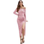 Elegant Off Shoulder Bodycon Dress Luxurious Fabric Chic Design Perfect for Parties Wholesale Av