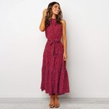 Polka Dot Midi Dress for Women Casual Fit Short Sleeve Tie Waist Summer Fashion