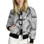 Womens Baseball Jacket Stand Collar Black and White Print Casual Wear customizable
