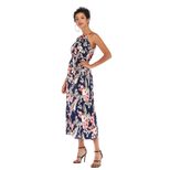 Womens Summer Dress Sleeveless Slim Fit Fresh Floral Print Lightweight Chiffon for Casual Wear D