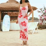 Summer Maxi Dress Floral Print Beach Style Lightweight Fabric Perfect for Travel and Vacation Wh