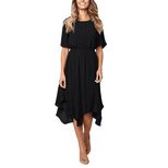 Irregular Hem Waist Defined Short Sleeve Dress for Women Casual Spring Autumn Wear Available in Multiple Sizes Wholesale