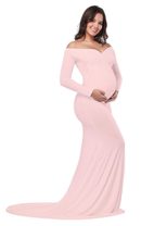 V Neck Long Sleeve Maternity Dress in Silk Cotton for Spring Photography Events in Multiple Sizes