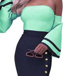 Elegant Off Shoulder Midi Dress Sexy Strapless Flared Sleeves High Waist Perfect for Cocktail Pa