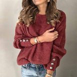 Womens Long Sleeve Knit T Shirt with Round Neck and Button Detail in Various Sizes for Casual Wear Wholesale
