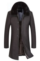 Mens Mid Length Wool Blend Overcoat Thickened Fabric Large Fur Collar Stylish Design Perfect for