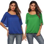 Womens Batwing Sleeve T Shirt Solid Color Round Neck Asymmetrical Hem Casual Wear Summer Style O