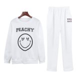Womens Two Piece Set Smiley Face Print Sweatshirt and Pants Casual Style for Autumn and Winter