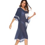 Womens Crochet Floral Patchwork Tassel Irregular Midi Beach Cover Up Dress Lightweight Bohemian