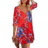 Womens Loose Fit Floral Print Dress 3 4 Sleeve V Neck Comfortable Fabric Casual Wear or Summer O