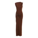 Sleeveless Bodycon Dress Solid Color Metallic Accents Sexy Split Design Autumn Fashion for Women