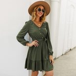 Womens Casual Solid Color Dress Elegant Fit Short Sleeve Round Neck Spring Summer Collection