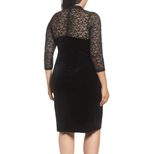 Velvet Evening Dress for Women Lace High Neck Hollow Out Three Quarter Sleeve Bodycon Plus Size