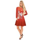 Christmas Dress for Women Snowman and Reindeer Print Long Sleeve Casual Holiday Wear