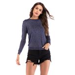 Womens Long Sleeve Knit T Shirt Solid Color Round Neck Casual Style Perfect for Everyday Wear Wh
