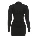Fashionable Long Sleeve Bodycon Dress Solid Color Ruffled Design Round Neck Autumn Winter Wear W