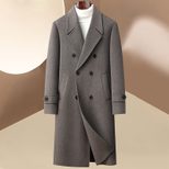 Mens Wool Blend Double Breasted Overcoat Stylish Long Casual Suit Jacket Perfect for Middle Aged