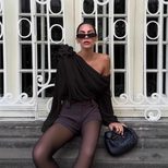 Womens Long Sleeve T Shirt Sheer Mesh Floral Embellishments Asymmetrical Shoulder Trendy Street