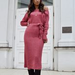 Off Shoulder Knit Dress Solid Color Sweater Fabric Casual Fall Winter Wear