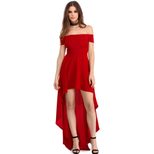 Off Shoulder Short Sleeve Dress High Low Hem Elegant Design Perfect for Nightclub or Evening Eve