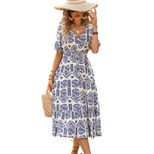 Casual Summer Dress Short Sleeve V Neck Ethnic Print Vacation Wear Wholesale Available bulk orde
