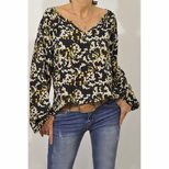 Vintage Floral Print Womens Loose Fit V Neck Long Sleeve Top Autumn Style Casual Wear Wholesale