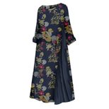 Fashionable Womens Dress Short Sleeve Round Neck Cotton Linen Blend Floral Print Casual Wear