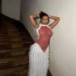Summer Womens Dress Sleeveless Backless Fringe Sheer Color Block Trendy Style for Parties and Ev