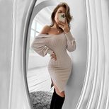 Womens Long Sleeve Dress Sexy Backless Design Lace Paneling Fitted Waist Textured Fabric Perfect