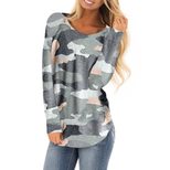 Camouflage Print Long Sleeve T Shirt for Women Regular Fit Round Neck Knit Fabric Autumn Casual