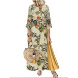 Fashionable Womens Dress Short Sleeve Round Neck Cotton Linen Blend Floral Print Casual Wear