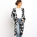 Long Sleeve Knitted Cardigan Mid Length Leopard Print Cozy Fabric Fall Winter Fashion for Women Wholesale Availa