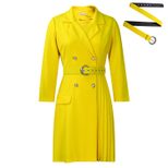 High Waisted Fashionable Midi Blazer Dress Pleated Design Tailored Fit Elegant Style Suitable fo