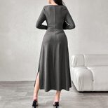 Womens Midi Dress Square Neck Ruffled Waist Slim Fit Elegant Fall Winter Style Wholesale Availab
