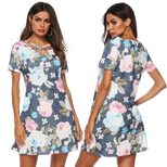 V Neck Floral Print Slim Fit Top Short Sleeve Versatile Design Perfect for Casual Wear OEM Avail