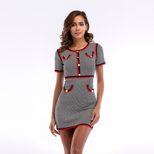 Knit Dress Short Sleeve Round Neck Color Block Slim Fit Spring Office Wear for Women Wholesale A