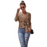 Double Breasted Waist Tie V Neck Long Sleeve Knit Sweater Womens Autumn Winter Fashion Cozy and