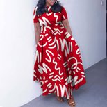 Plus Size African Style Dress Fashionable Short Sleeve A Line Tie Detail Perfect for Summer Even