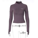 Slim Fit Half Turtleneck Long Sleeve Top Zipper Closure Lightweight Fabric Trendy Style Perfect