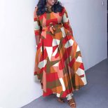 Plus Size African Print Maxi Dress Stylish Floral Design Tie Neck Flowy Silhouette Spring Summer